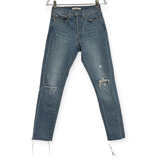 Levi's Wedgie Skinny High Rise Jeans SIZE 27 x 27 Distressed Blue Stretch - Picture 2 of 10